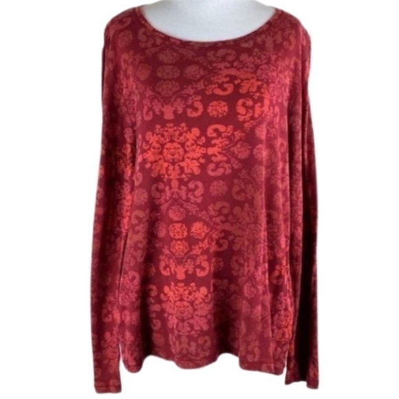 Sonoma womens Everyday Tee top size XL red long sleeve wallpaper boho pattern - Picture 1 of 7